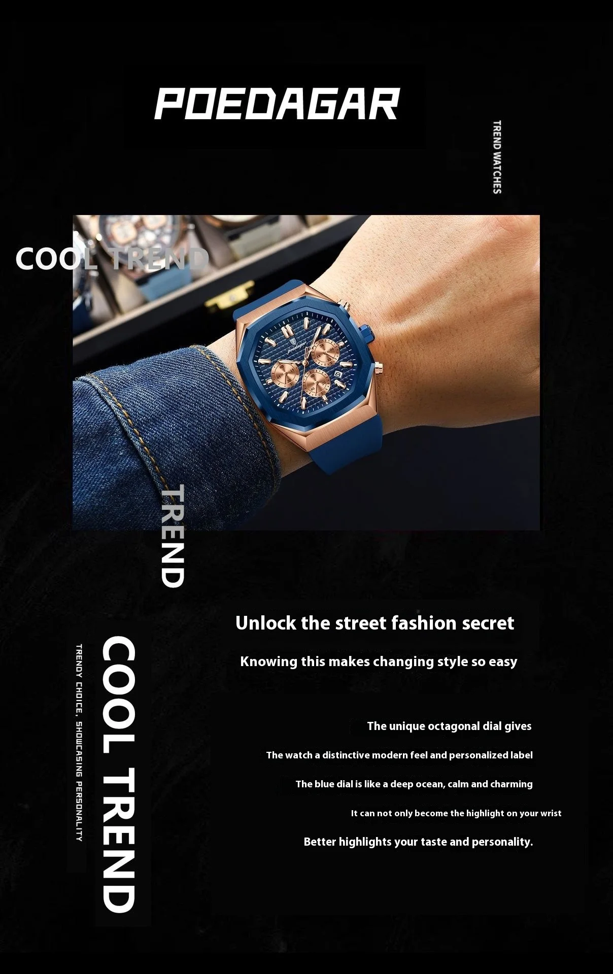 Poedagar 893 Multifunctional Six-pin Calendar Quartz Watch for Men