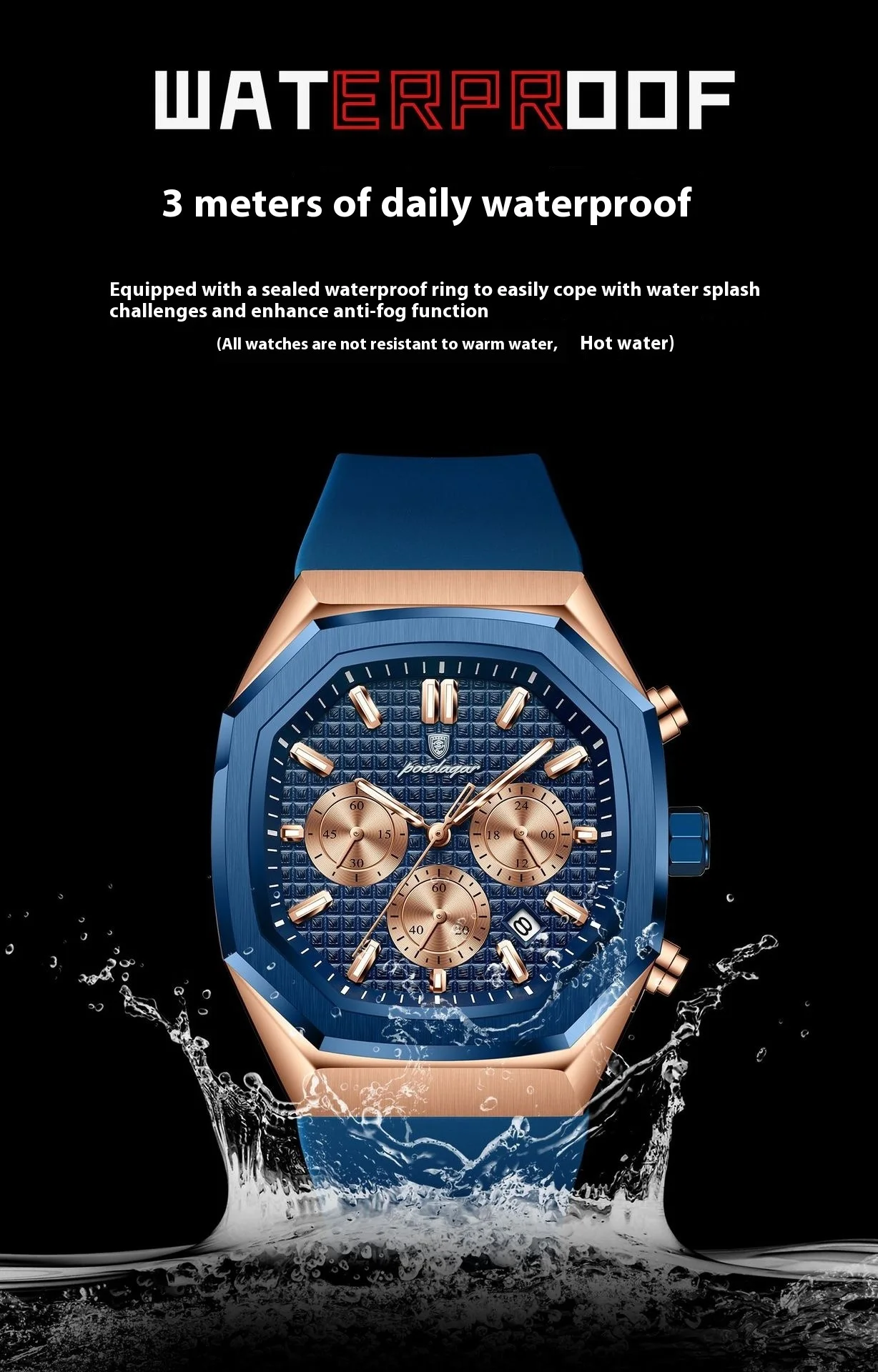 Poedagar 893 Multifunctional Six-pin Calendar Quartz Watch for Men