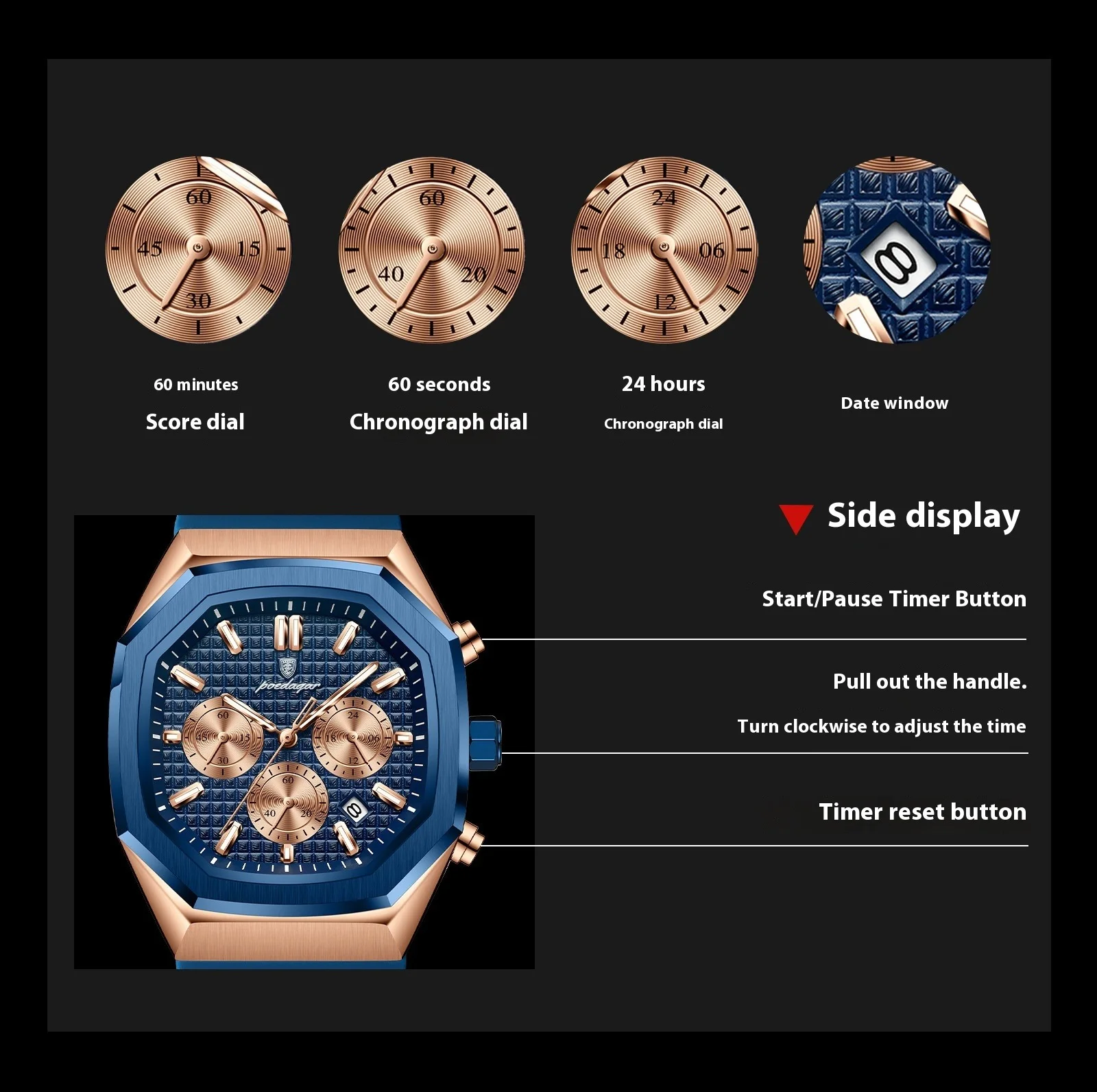 Poedagar 893 Multifunctional Six-pin Calendar Quartz Watch for Men
