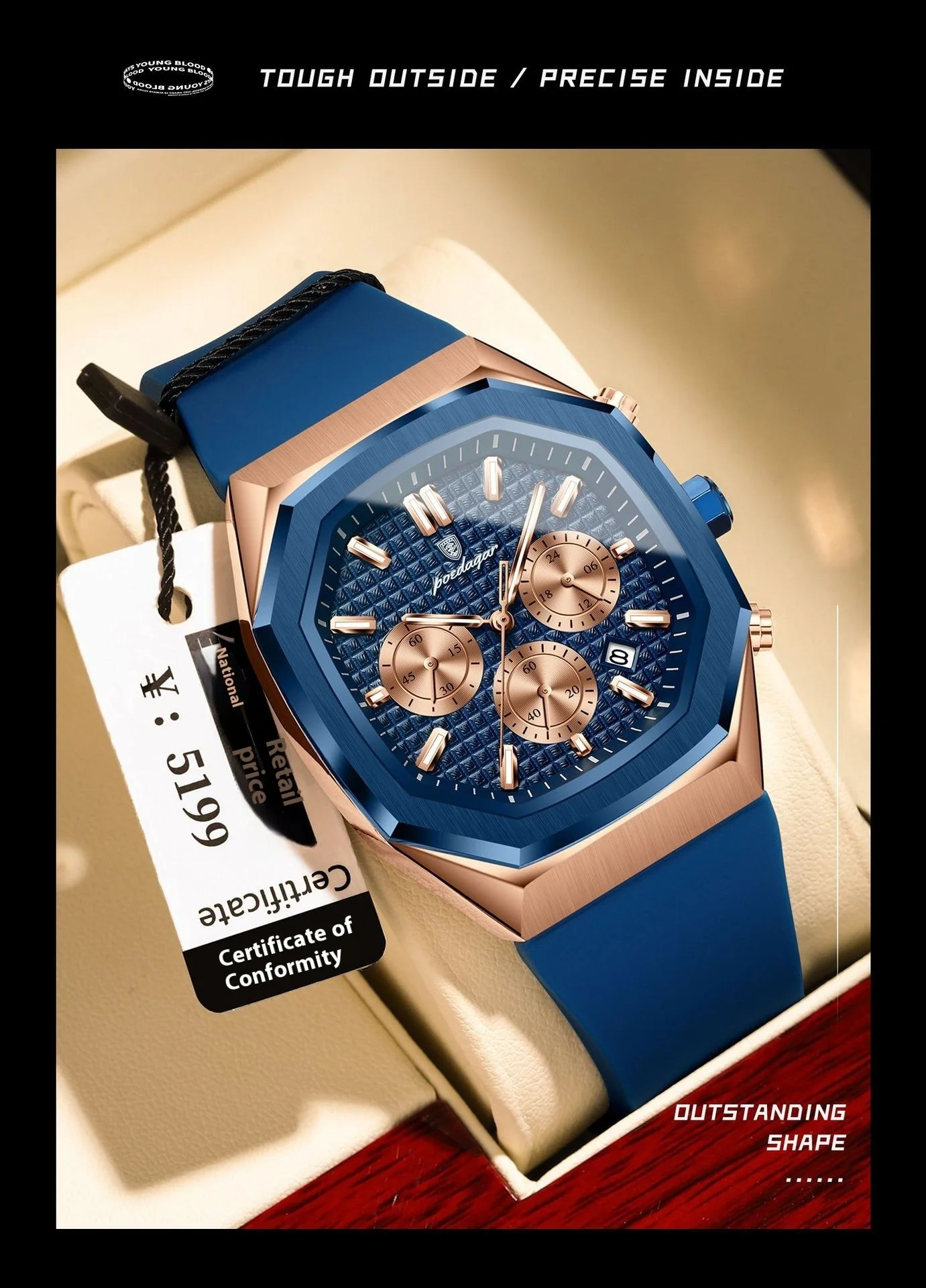 Poedagar 893 Multifunctional Six-pin Calendar Quartz Watch for Men