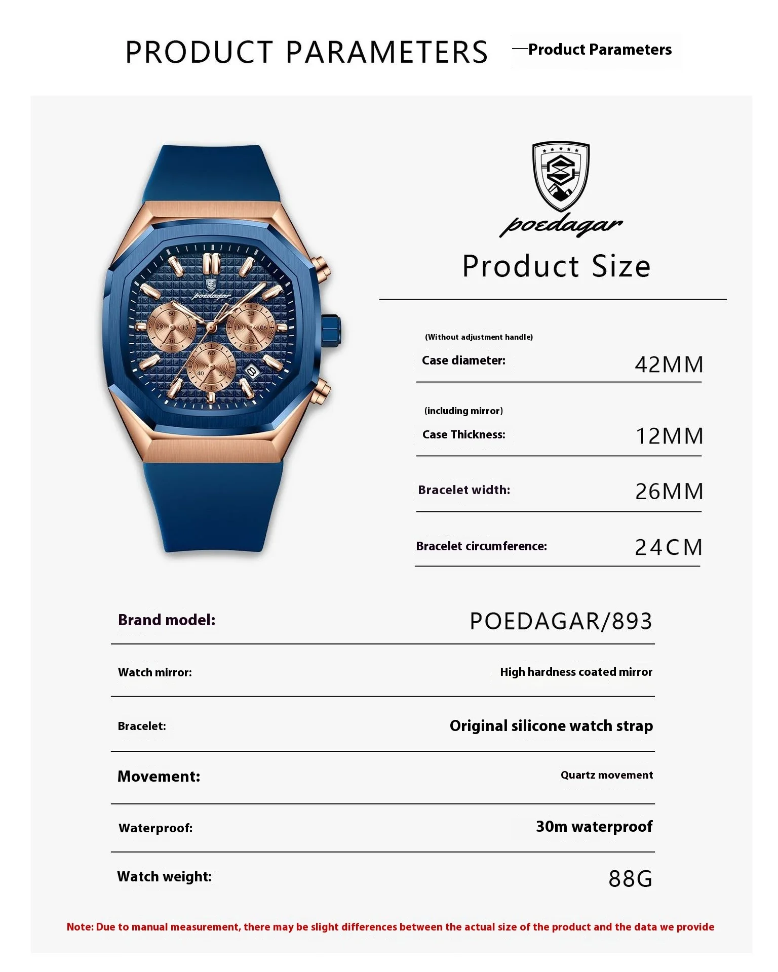 Poedagar 893 Multifunctional Six-pin Calendar Quartz Watch for Men