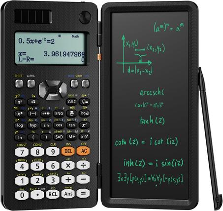 Calculadora científica de escritorio 991ES Plus mejorada, ROATEE Calcpad Multiview de 4 líneas con tableta de escritura LCD borrable, batería solar y bloc de notas para la escuela y la empres