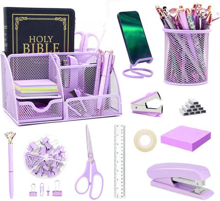 Organizadores de escritorio y accesorios JUOPIEA, suministros de oficina, juego de 12 unidades con grapadora acrílica, quitagrapas, portalápices, clips, tijeras, soporte para teléfono, 1 bolí