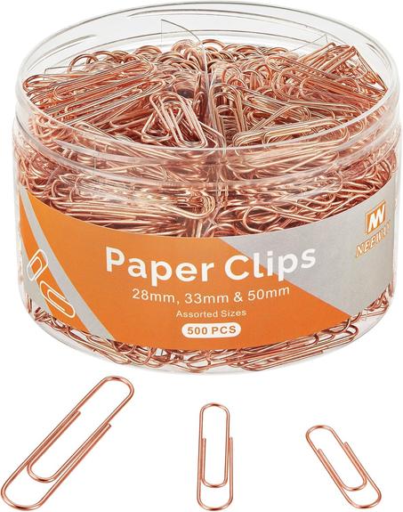 500 clips de papel de oro rosa en varios tamaños (pequeños, medianos y grandes), ideales para el hogar, la escuela y la oficina.