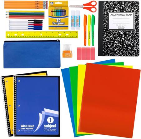 Kit de útiles escolares de 45 piezas Trail Maker para grados K-12. ¡Artículos esenciales para la escuela que incluyen carpetas, cuadernos, lápices, bolígrafos y mucho más!