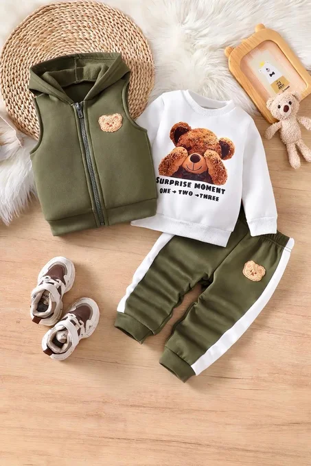 طقم أطفال 3 قطع بتصميم دب أنيق