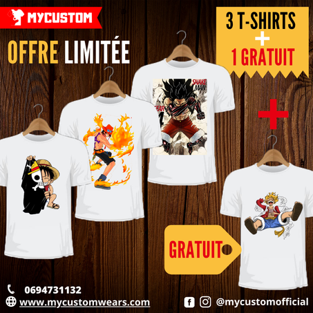 One piece T-shirt edition speciale gear5 (3 t-shirts + 1 GRATUIT)