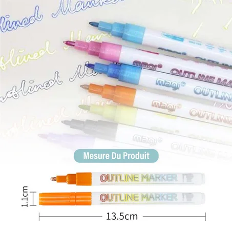 قلم تحديد سحري لامع ذو تأثير ماسي متعدد الألوان بخطوط مزدوجة