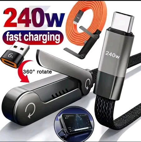 كابل شحن سريع 3 في 1 بقوة 240W + حامل مدمج.