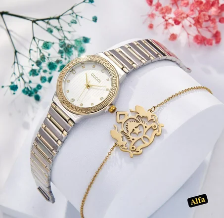 باك للنساء مكون من : ✅ ساعة ✅ سلسلة اليد ، acier inoxydable