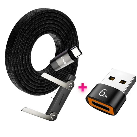 كابل شحن سريع بقوة 240 واط لجميع الأجهزة الإلكترونية (الهاتف، الحاسوب، وغيرها) مع حامل مدمج.