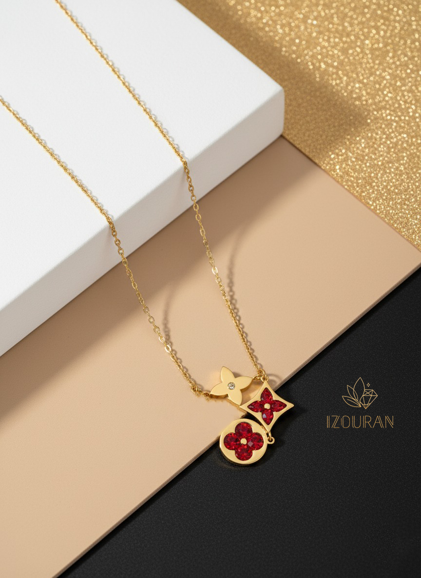 Collier Pendentifs Icôniques Louis Vuitton - Doré & Rouge Éclatant