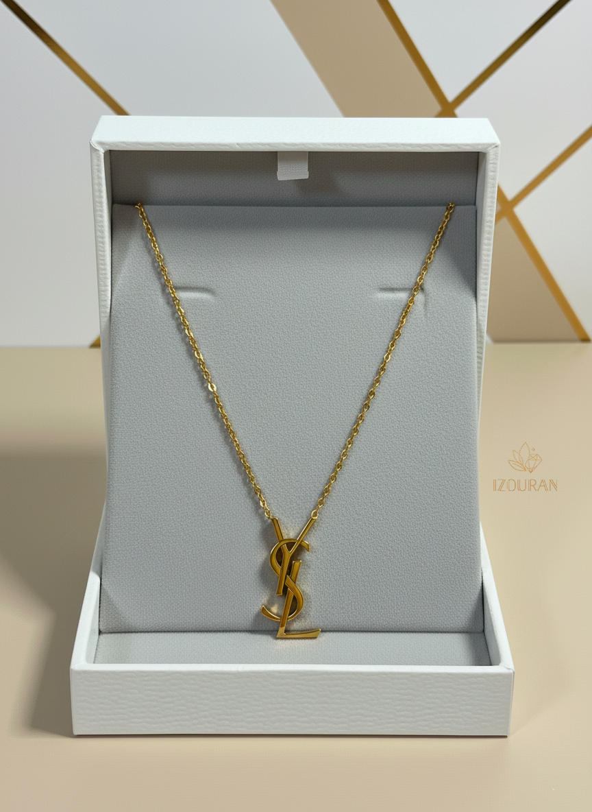 Collier Logo YSL en Acier Inoxydable –Femme