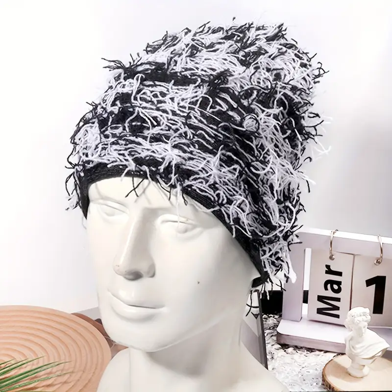 Distressed Black and white beanie