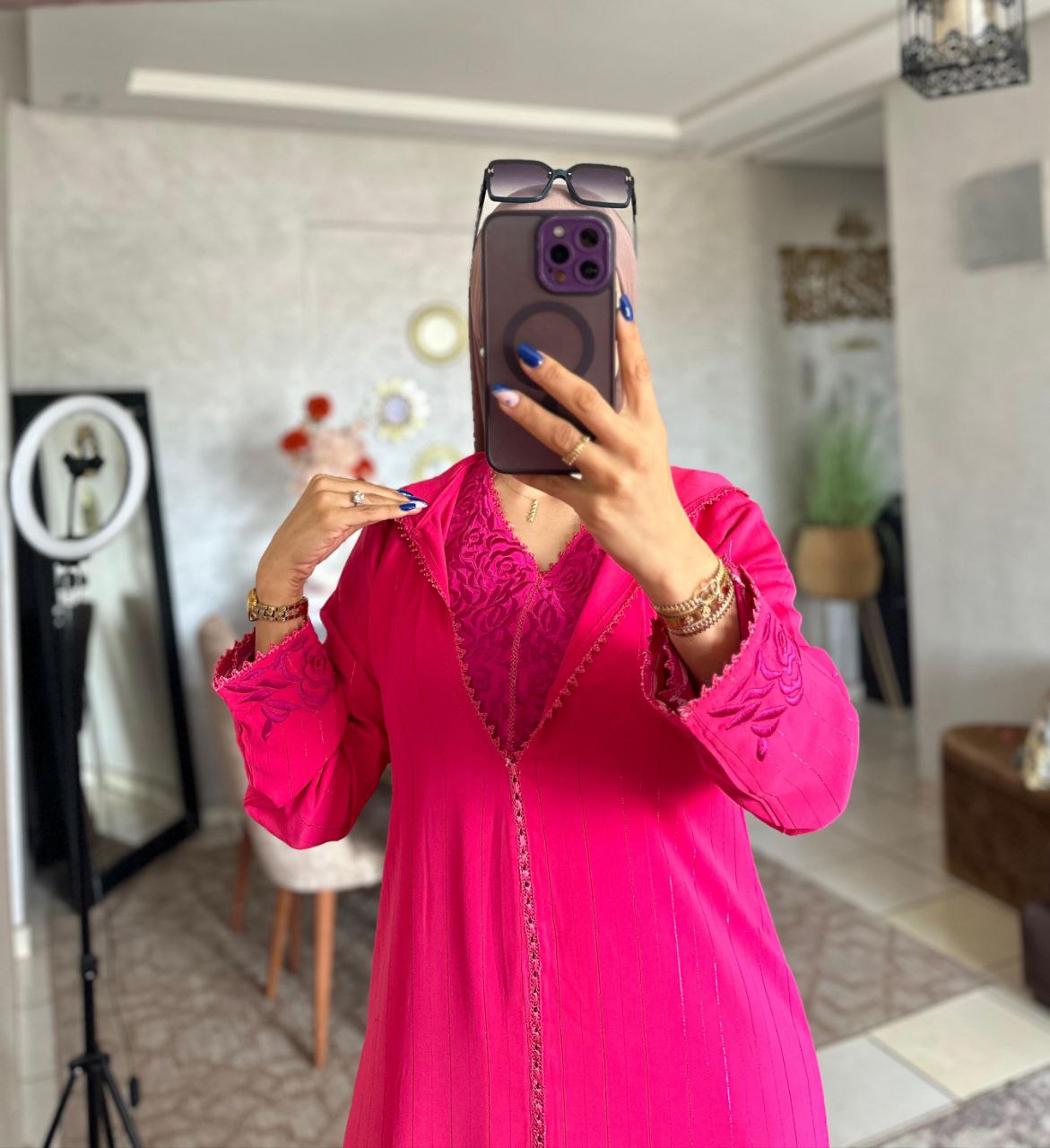 جلابة 2 پس توب كريب مسلك الفوقي التحتي كريب روزة مخدومة بالراندة او الطرز الرباطي والمقاسات L. Xl xxl