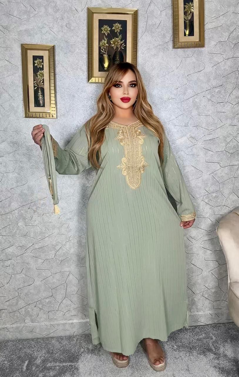 الجديد قفطان كريب زقلي مطروز من مواد ذات جودة عالية 2024