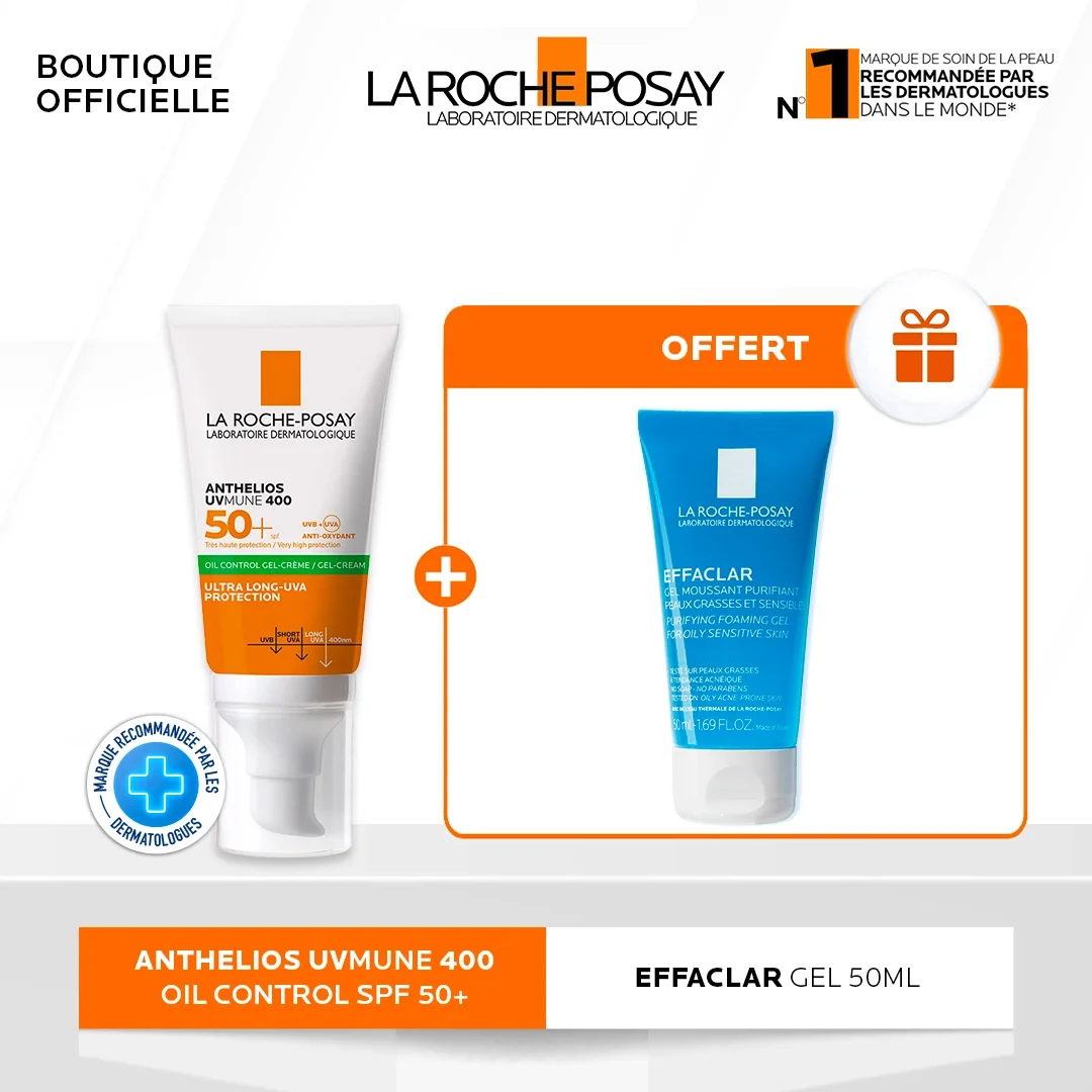 🎁 PACK 🎁 – LA ROCHE-POSAY – Anthelios UV MUNE Crème Solaire Matifiante SPF50ml = Effaclar Gel Nettoyant 50ml Offert
