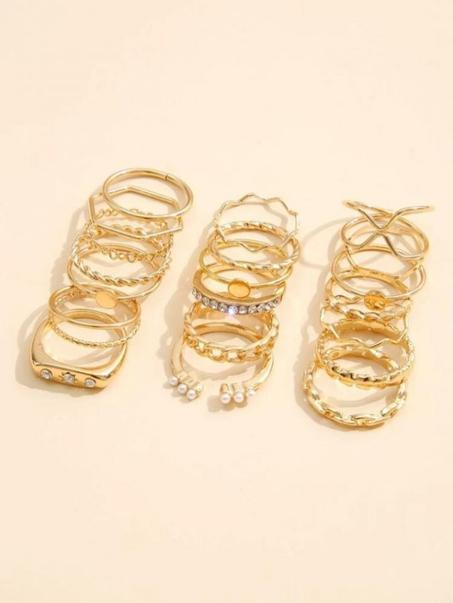 خاتم مزين بحجر الراين ولؤلؤ صناعي - 20 قطعة