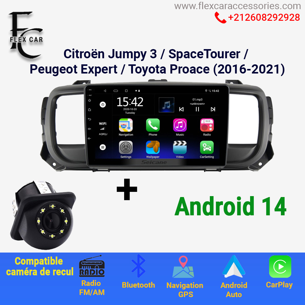 Améliorez votre conduite avec le Poste Radio Android 4GB + 64GB pour Citroën Jumpy 3 / SpaceTourer / Peugeot Expert / Toyota Proace (2016-2021) | Flex Car Accessoires