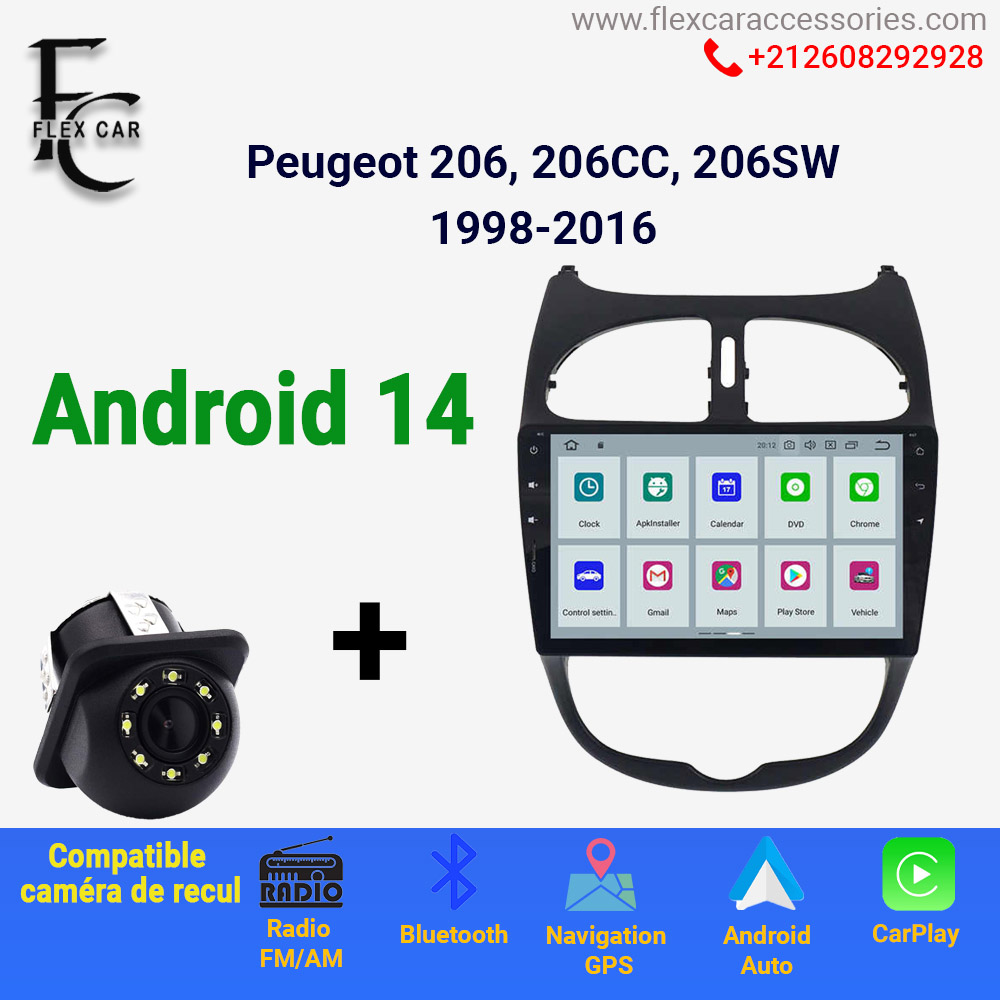 Améliorez votre conduite avec le Poste Radio Android 4GB + 64GB pour Peugeot 206 / 206CC / 206SW (1998-2016) | Flex Car Accessoires