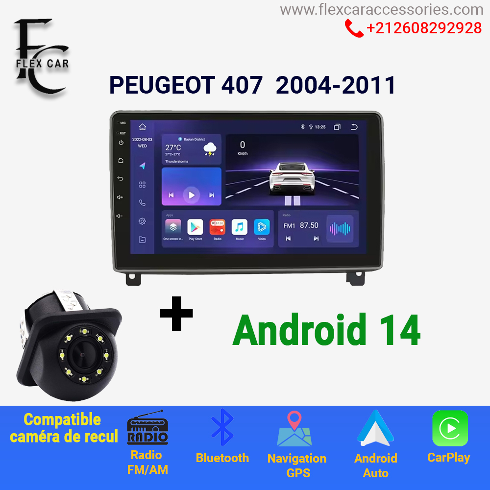 Améliorez votre conduite avec le Poste Radio Android 4GB + 64GB pour Peugeot 407 (2004-2011) | Flex Car Accessoires