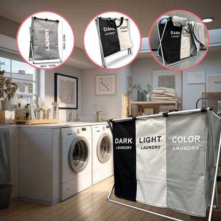 سلة غسيل قابلة للطي بثلاثة أقسام