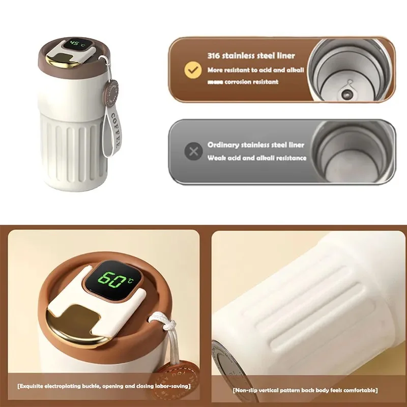 ترمس ذكي من الفولاذ المقاوم للصدأ مزود بشاشة عرض لدرجة الحرارة للقهوة والشاي