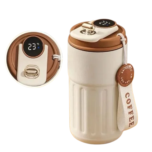 ترمس ذكي من الفولاذ المقاوم للصدأ مزود بشاشة عرض لدرجة الحرارة للقهوة والشاي