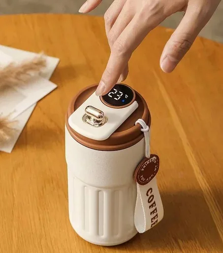 ترمس ذكي من الفولاذ المقاوم للصدأ مزود بشاشة عرض لدرجة الحرارة للقهوة والشاي