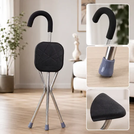 Canne Pliante 2 en 1 avec Siège – Légère, Robuste et Portable