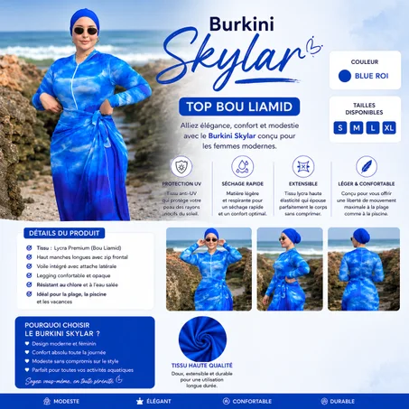 ✨ Burkini Skylar – L'Élégance en Toute Liberté 💙