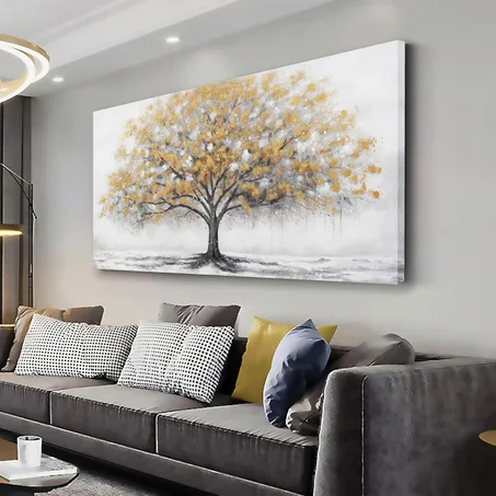 Glvzygy Decoración de pared para el hogar, arte abstracto dorado de árbol de la vida, obra de arte moderna, pintura en lienzo con textura de árbol, decoración de pared para sala de estar, dor