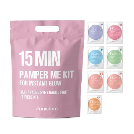 Naisture - Kit de 15 minutos de Pamper Me - Kit coreano de spa y cuidado de la piel para mujeres con máscara para el cabello, máscaras de manos y pies, máscara de ojos y máscaras faciales