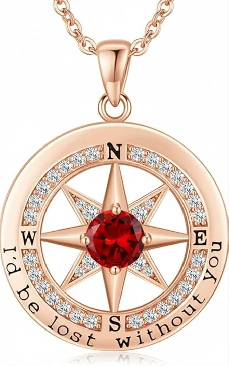 Collar de brújula de piedra natal para mujer, esposa, novia, mamá, hija, regalos de plata S925 para aniversario, regalos de oro rosa, para cumpleaños, Navidad, día de la madre y San Valentín