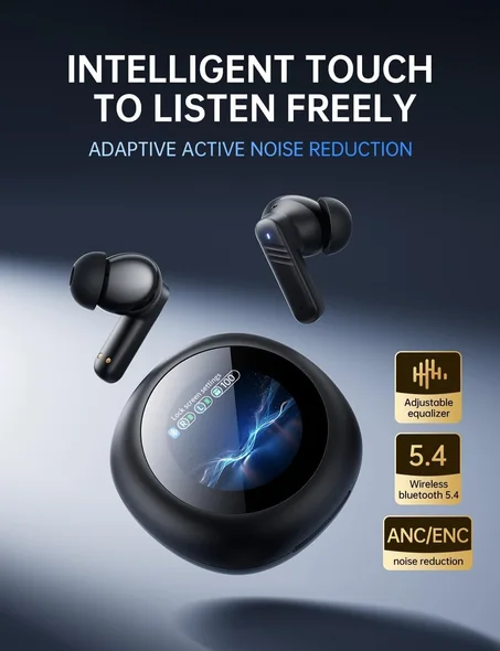 سماعة أذن ذكية بشاشة LCD