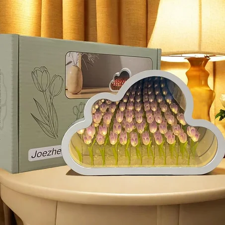 مصباح ليلي على شكل سحابة بتصميم زهرة الخزامى مع تأثير مرآة لا نهائي