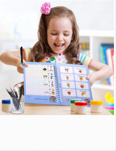 دفاتر تعليم الكتابة للأطفال قابلة لإعادة الإستخدام (4 كتب مع أقلام)