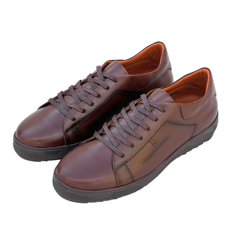 REF-080 Baskets Basses De Lux En Cuir – Noir/Marron