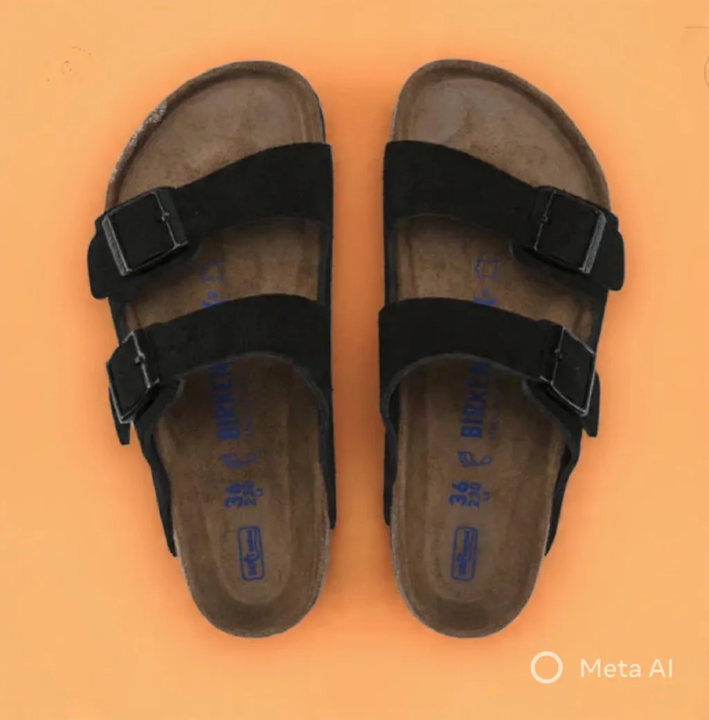 Sandale en cuir- Style Birkenstock - Noir