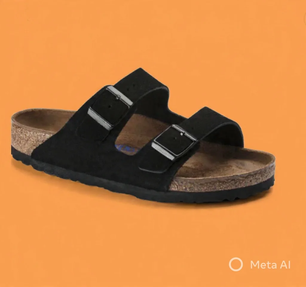 Sandale en cuir- Style Birkenstock - Noir