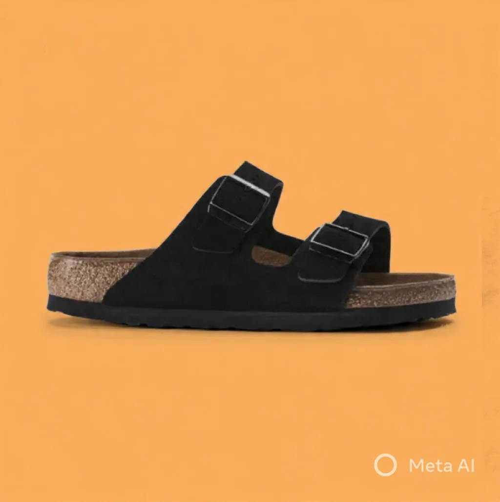 Sandale en cuir- Style Birkenstock - Noir