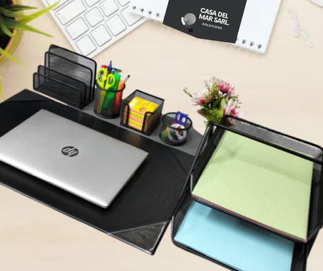 Ensemble de Bureau Métal: Tapis Sous-Main + 5 Accessoires