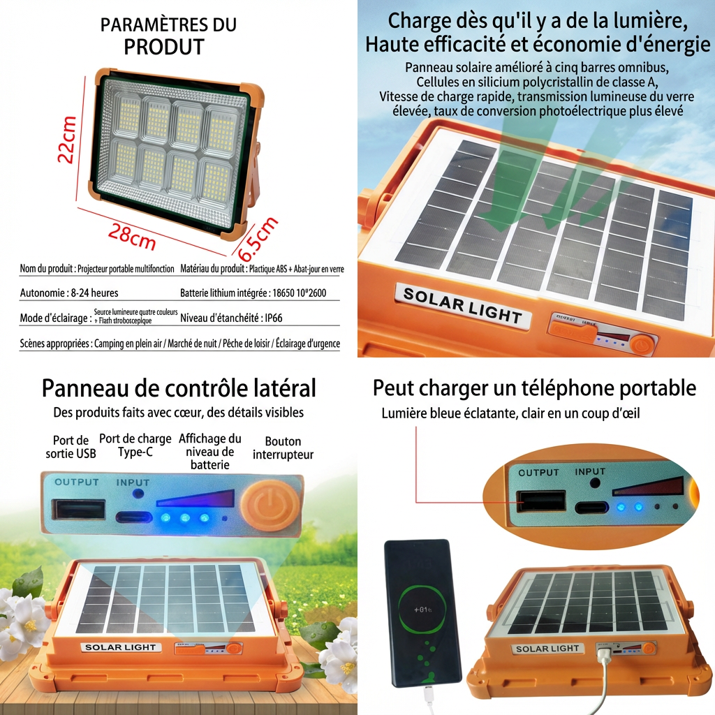 Projecteur Portable  180W Rechargeable et Fonction Power Bank