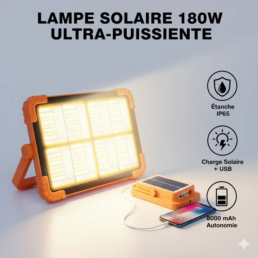 Projecteur Portable  180W Rechargeable et Fonction Power Bank