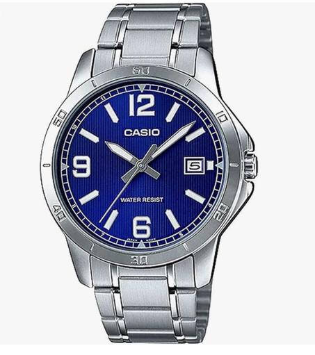 ساعة انالوج كاسيو للرجال -بعقارب اسود وسوار ذهبي