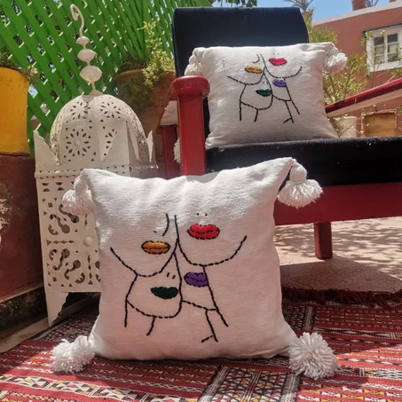 deux Housse de Coussin Tissée et Brodée à la Main en Coton - Évasion Bohème