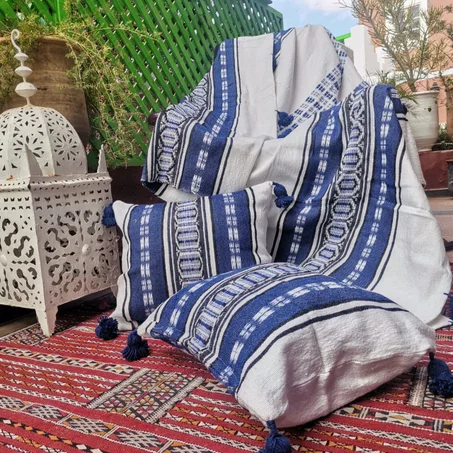 Ensemble Plaids en Coton [1.85m x 2 m ] Tissés à la Main+ deux housses de coussins