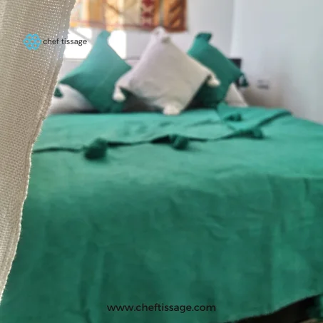Plaids en Coton Tissés à la Main[1.8m x 2.8m]+ deux housses coussins