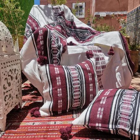 Ensemble Plaids en Coton [1.85m x 2 m ] Tissés à la Main+ deux housses de coussins