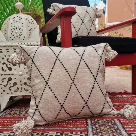 Housse de Coussin Tissée et Brodée à la Main en Coton - Évasion Bohème